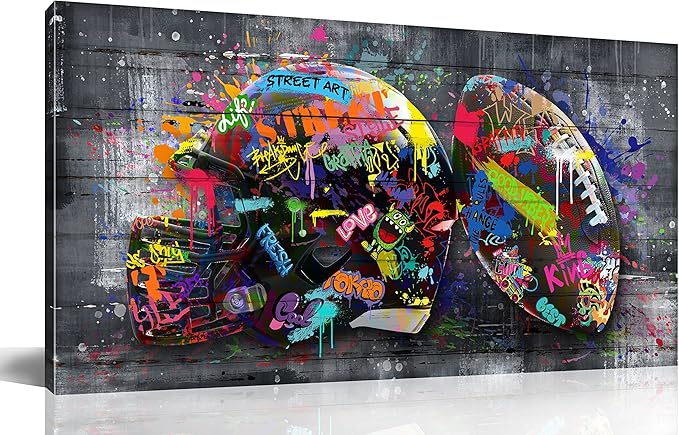 SIXTTART American Football Posters For Boys Bedroom - Graffiti Rugby Ball Canvas Wall Art For Office - Sports Posters Wall Decor Ready To Hang Size 40" x 20"
