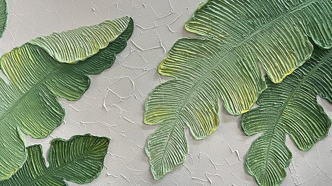 YaSheng Art- Handmade Modern Wall Art Oil Paintings , 3D Textured Wall Art Green Large leaf plant Artwork paintings ,Modern Minimalist Abstract Wall Art painting, Wall Art for living room Bedroom Wall Deco Home, Framed Wall Art Pictures 24X48 Inches
