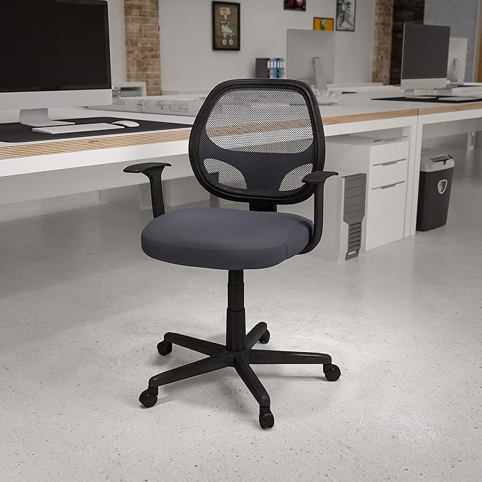 Flash Furniture Flash Fundamentals Mid-Back Gray Mesh Swivel Ergonomic Task Office Chair with Arms