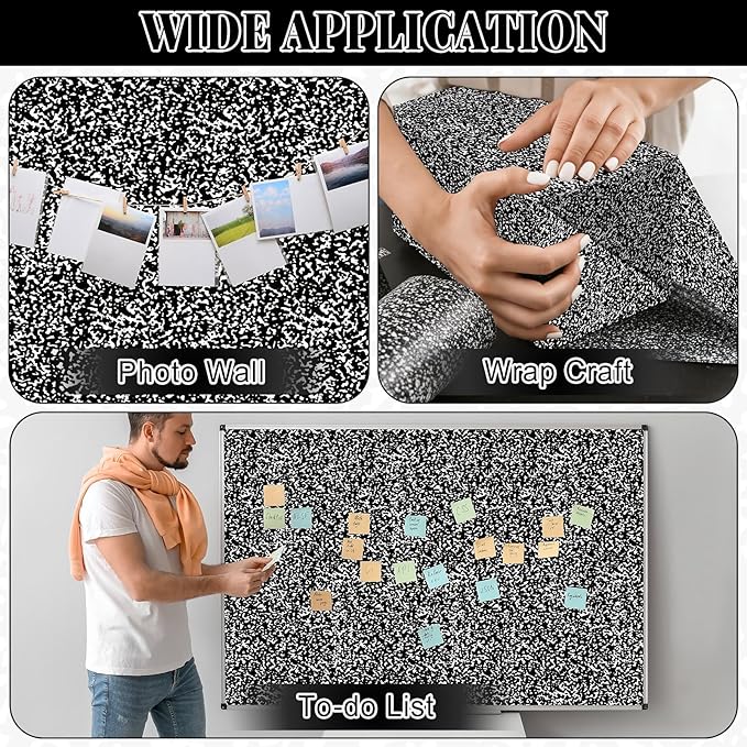Black Composition Bulletin Board Roll Reusable Waterproof Erasable Black and White Non-Woven Fabric Bulletin Board Roll Composition Poster for Teacher Classroom Decors Wrap Crafts 15.7" x 40ft