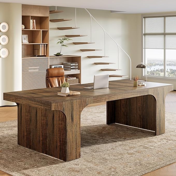 Tribesigns 70.9-Inch Executive Desk, Large Wooden Computer Office Desk, Modern Writing Table Business Workspace Home Office Furniture with Arched Design, Brown