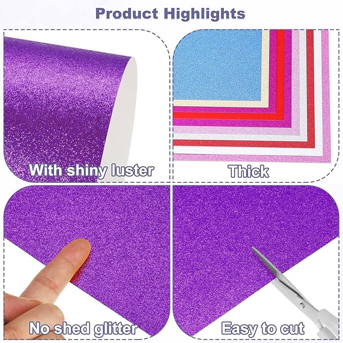 PATIKIL 10Sheets Purple Glitter Cardstock, 12x12In Glitter Paper Card Stock Shiny Scrapbook 250gsm Sparkly Paper Large Shimmer for Crafts Scrapbook DIY Art Wedding Party