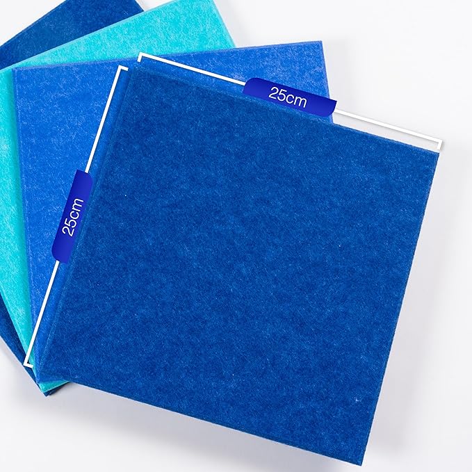 Bulletin Board 40x30in, 12 Count 9.8 x 9.8in Felt Wall Tiles with Removable Adhesive Tape, Cork Board Alternative for Walls, Kids Art Display, Colored Cork Board Tiles (Blue Ombre Collection)