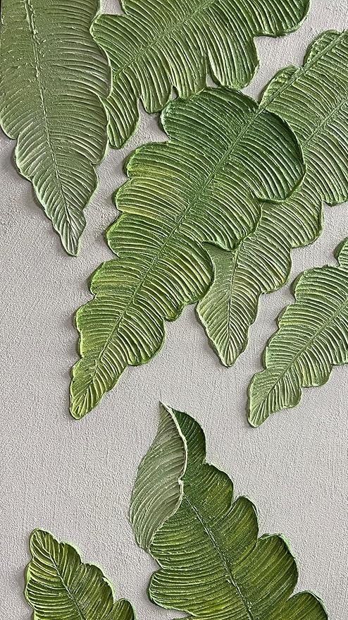 YaSheng Art- large Vertical Wall Art Oil Paintings ,Handmade 3D Textured Wall Art Green Large leaf plant Artwork paintings ,Modern Minimalist Abstract Wall Art painting, Wall Art for living room Bedroom Wall Deco Home, Framed Wall Art Pictures 30x60inch