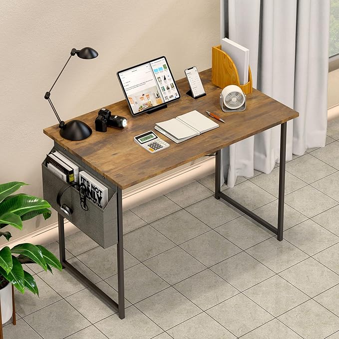 YSSOA Computer Desk Home Office Work Study Writing Modern Simple Table with Headphone Hooks