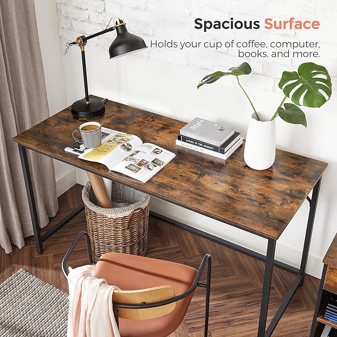 VASAGLE Computer Desk, Office Work Desk, 53.1 x 23.6 x 29.9 Inches, for Study, Bedroom, Home Office, Living Room, Rustic Brown and Ink Black ULWD043B01