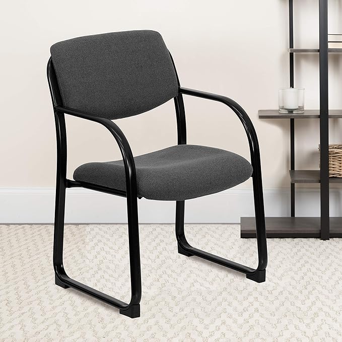 Flash Furniture Richie Gray Fabric Executive Side Reception Chair with Sled Base