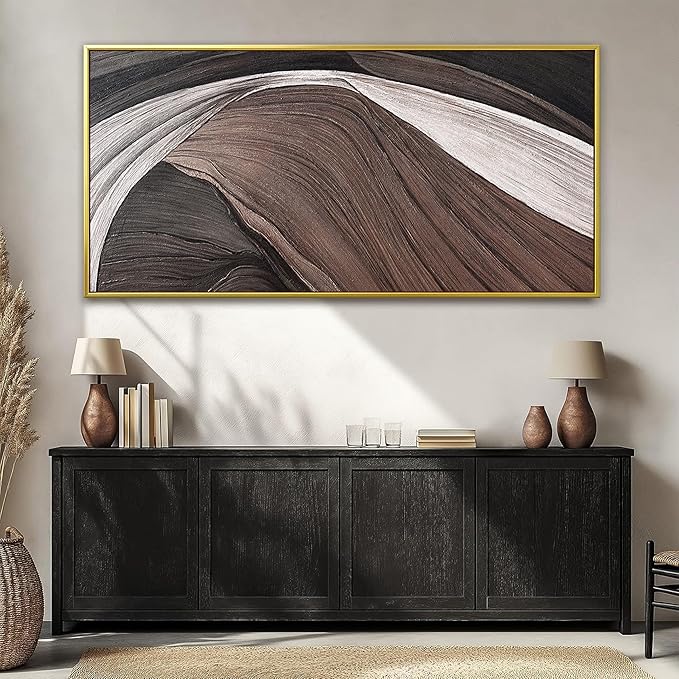 TAIJXAGSG Large Abstract Gold Framed Wall Art For Living Room Pints Black And White Canvas Art Wall Decor Prints Picture Painting Brown Maximalist Decor Artwork For Bedroom Modern 29x58 In
