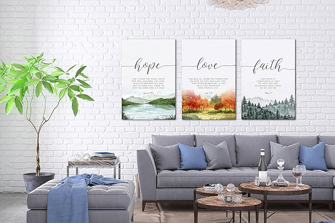 SHMAO Bible Canvas Wall Art Motivational Wall Decor, 3 Piece Hope Love Laith Print Pictures for Office Wall Decor Women Inspirational Framed Artwork Home Office Decor 20”x30”x3 Panels
