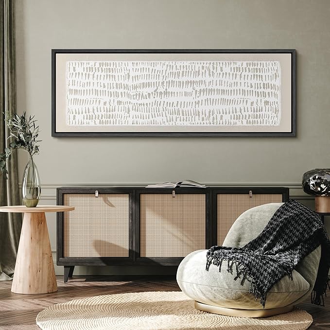 SIGNFORD Large Framed Canvas Minimalist Beige Tribal Pattern Illustrations Modern Art Calm Warm for Living Room, Bedroom, Office - 60"x20"