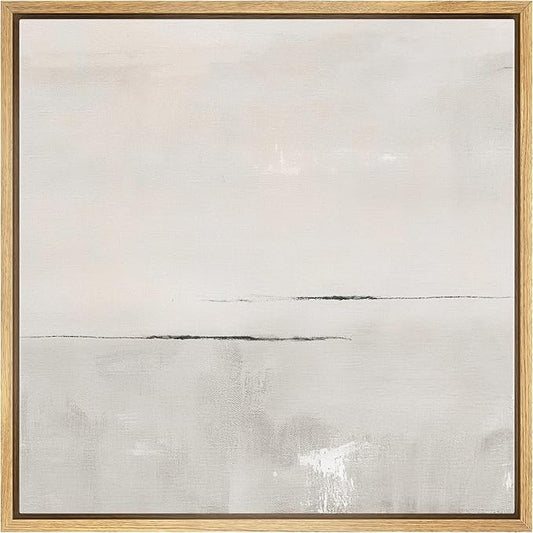 SIGNWIN Framed Canvas Print Wall Art Watercolor Pastel Gray Abstract Landscape Nature Shapes Illustrations Modern Art Decorative Contemporary Minimal for Living Room, Bedroom, Office - 16"x16" NATURAL