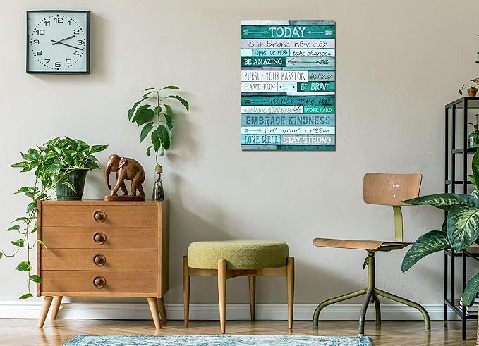 Inspirational Wall-Art - Quotes Office Wall Decor - Teal Wall Decor For Bedroom - Word Artwork For Home Walls With Framed Canvas Art Size 16"x24"