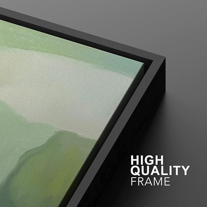 MUDECOR Framed Canvas Print Wall Art Mint Green Paint Stroke Landscape Abstract Shapes Illustrations Minimalism Decorative Relax/Zen Colorful Nordic for Living Room, Bedroom, Office - 24"x36" Black