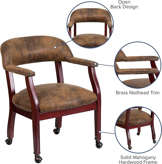 Flash Furniture Sarah Bomber Jacket Brown Luxurious Conference Chair with Accent Nail Trim and Casters