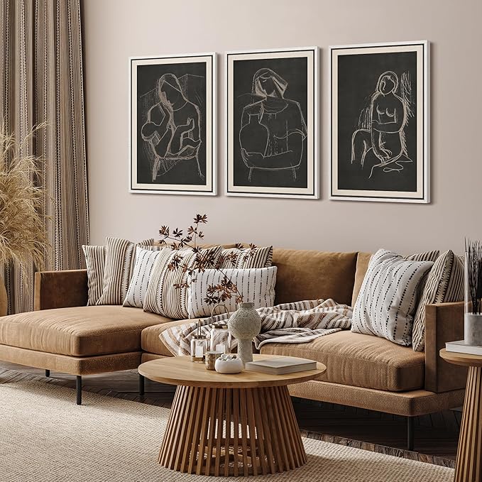 SIGNFORD Framed Wall Art Print Set Black Background Figurative Line Digital Art Modern Art Contemporary for Living Room, Bedroom, Office - 24"x36"x3 WHITE