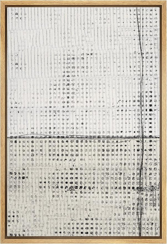 IDEA4WALL Framed Canvas Print Wall Art Grunge White Tan Geometric Grid Pattern Abstract Shapes Illustrations Modern Art Contemporary Relax/Calm for Living Room, Bedroom, Office - 24"x36" Natural