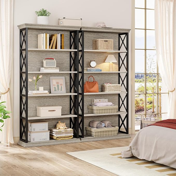 Tribesigns 6-Tier Bookcase, 71 Inches Industrial Bookshelves and Bookcases, Floor Standing 5 Shelf Display Storage Shelves Tall Bookcase for Home Office, Living Room, Bed Room, Grey