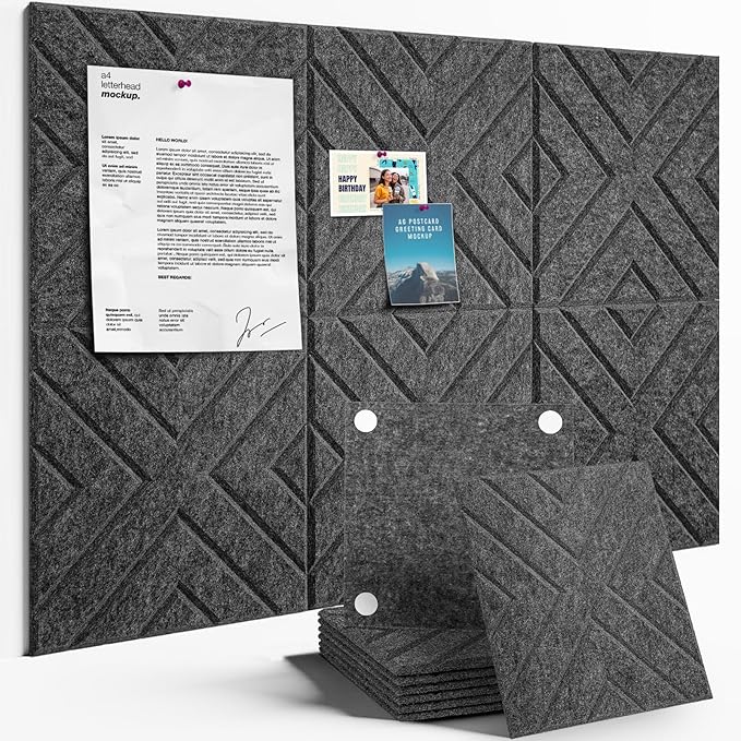 Large Cork Board Alternative - 6 Pack 36" x 24" Felt Wall Tiles with Safe Removable Adhesive Tabs, Grey Cork Boards for Walls Pin Board Bulletin Board Cork Board for Office