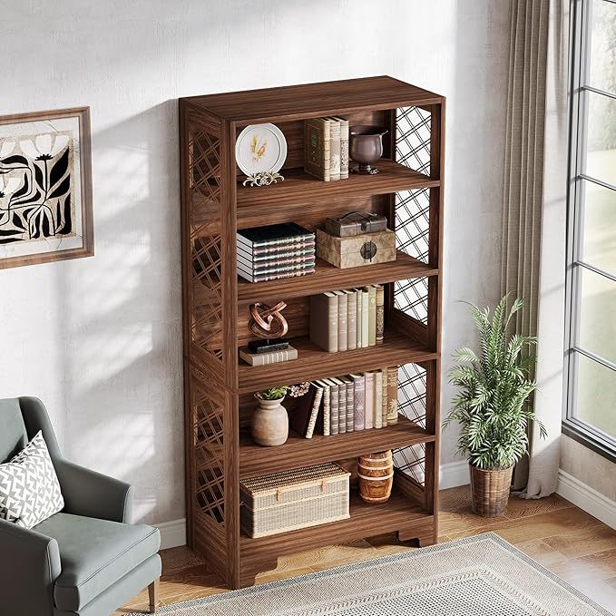 Tribesigns 6-Tier Bookcase, 70.8" Vintage Tall Bookcase,5-Shelf Mid-Century Display Rack Storage Shelves for Home Office, Living Room, Bedroom