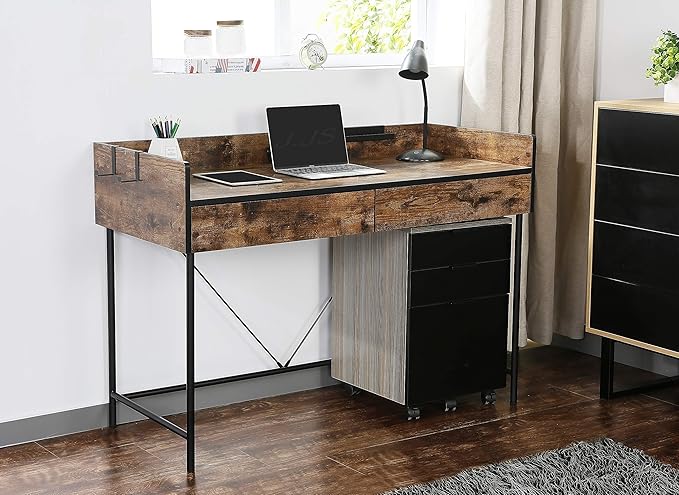 JJS 3 Drawer Rolling Wood File Cabinet with Locking Wheels, Home Office Portable Vertical Mobile Wooden Storage Filing Cabinet for A4 or Letter Size, Black