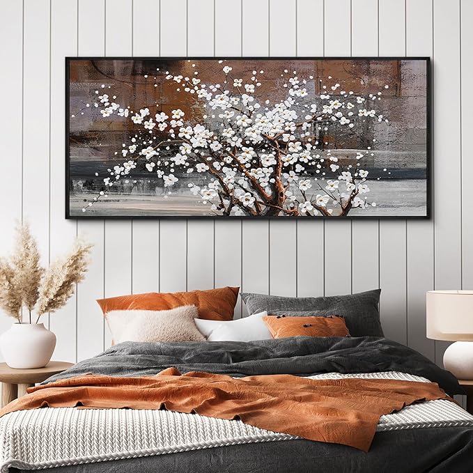 KLAKLA Wall Art for Living Room - Black Framed Wall Decor Large Size Natural Botanical Plum Wooden Framed Abstract Brown Picture Artwork for Bedroom Office