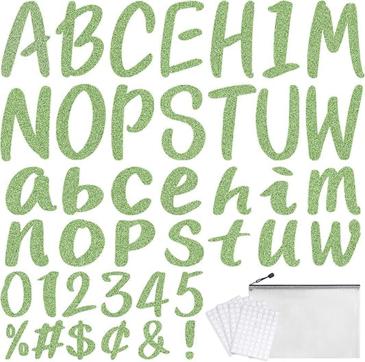 273 Pcs 4 Inch Glitter Bulletin Board Letters Set - Poster Board Letter Cutouts with Alphabet, Symbols, Numbers, Storage Bag - Classroom Decor, DIY Projects, Teacher Supplies, Office (Grass Green)