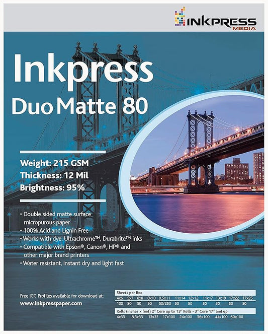 INKPRESS MEDIA 215 GSM,12 Mil, 95 Percent Bright, Double Sided Photo Paper (#PP808850)