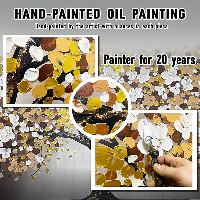 Tree Painting for Living Room for White and Gold Wall Art for Dining Room Extra Large Home Office Decor 47 x 95 Inch