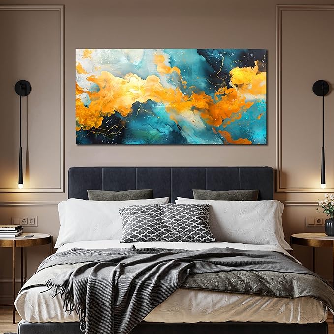 LAOTOART Colorful Abstract Canvas Art - Teal and Yellow Wall Art Living Room - Girls Bedroom Wall Decor Size 24" x 48"