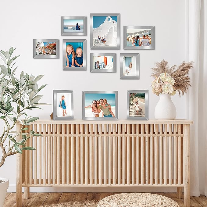Americanflat Set of 10 Picture Frames with Shatter-Resistant Glass - Gallery Wall Frame Set with Two 8x10, Four 5x7 and Four 4x6 Frames - Signature Collection - Silver