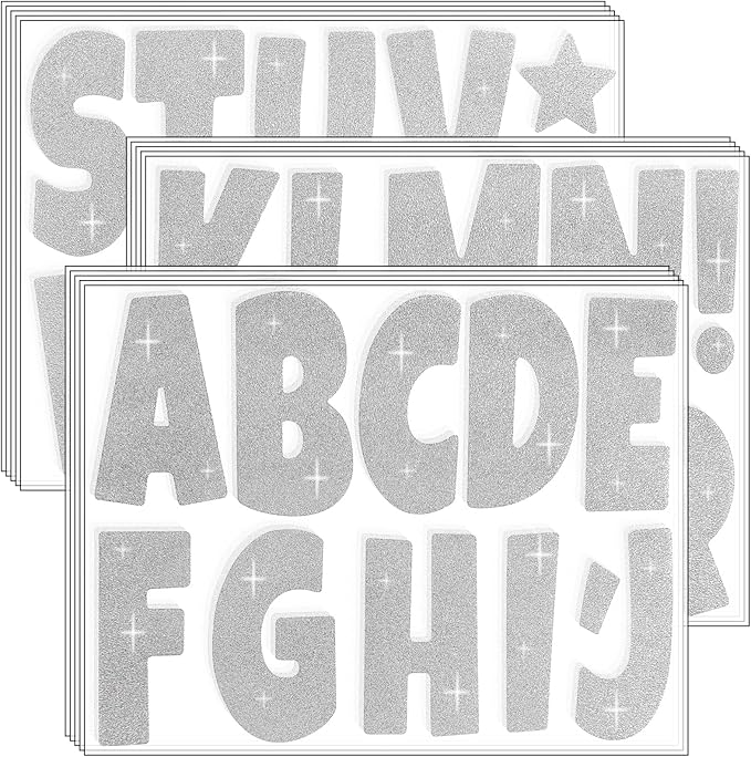 Glitter Bulletin Board Letters for Classroom Alphabet Poster Board Letters for Bulletin Board Display Home School Classroom Decor(Silver,4 Inch)