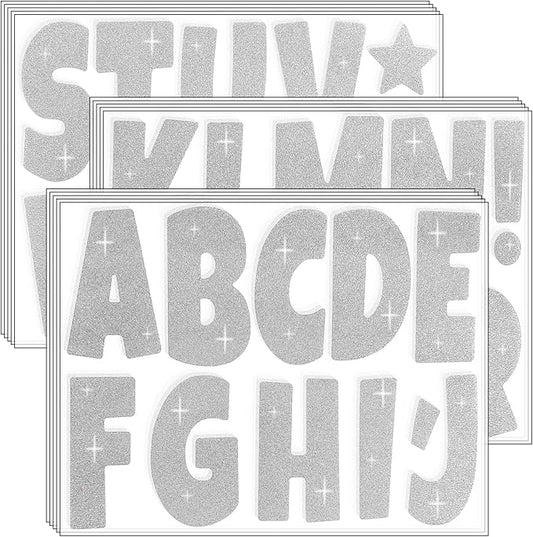Glitter Bulletin Board Letters for Classroom Alphabet Poster Board Letters for Bulletin Board Display Home School Classroom Decor(Silver,4 Inch)