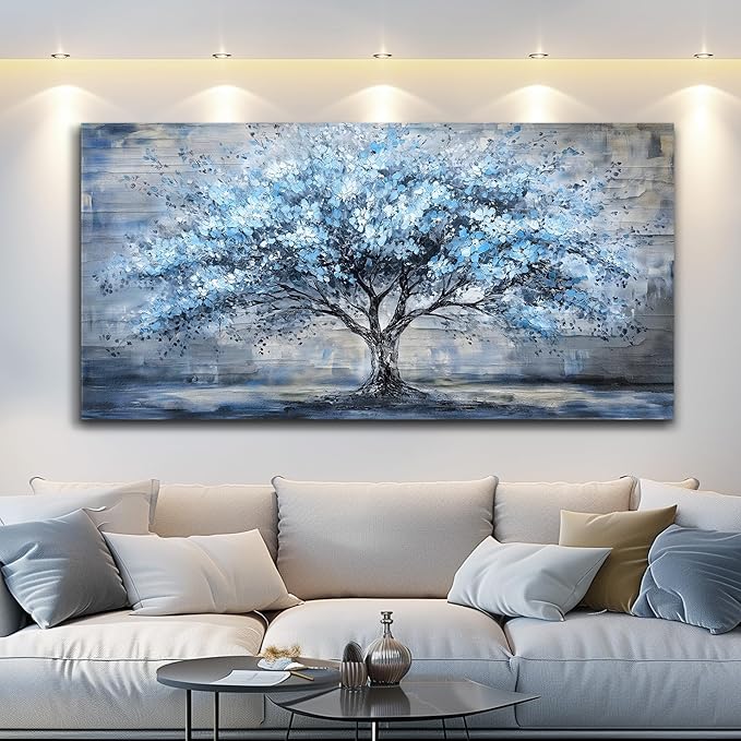 Canvas Wall Art for Living Room Large Wall Decor for Office Bedroom Decorations Blue Tree Landscape Pictures Abstract Paintings Artwork Room Wall Mural Aesthetic Home Decor 30x60 in