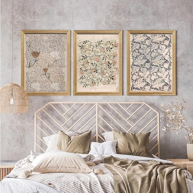 Bohemian Botanical Wall Art Set Of 3 Vintage Floral Canvas Prints For Home & Kitchen Wall Decor Art Prints 12x16 Inches Wood Framed Easy to Hang