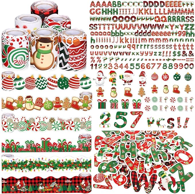 Kosiz Christmas Bulletin Board Decoration Set 118 ft Scalloped Bulletin Board Borders Classroom Poster Border Trim with 257 Pcs Letter Number Symbol Cutout for School Decor