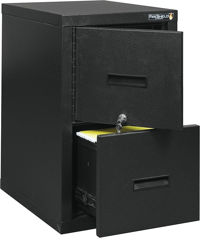 FireKing® FireShield 22" D Vertical 1-Drawer File Cabinet and Safe, Metal, Black Stone