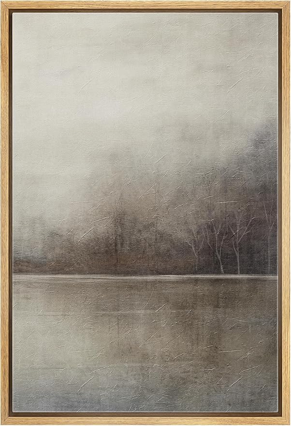 SIGNWIN Framed Canvas Print Wall Art Grey Tan Pastel Watercolor Grunge Landscape Abstract Shapes Illustrations Decorative Relax/Calm Zen for Living Room, Bedroom, Office - 24"x36" Natural