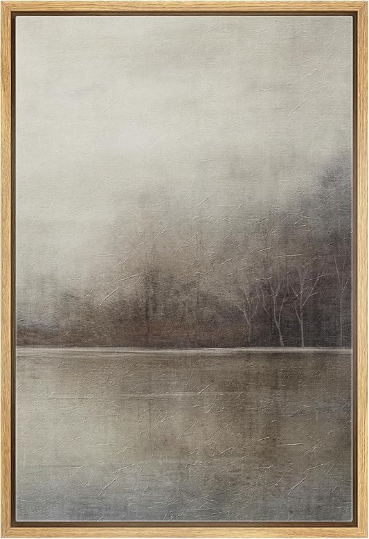 SIGNWIN Framed Canvas Print Wall Art Grey Tan Pastel Watercolor Grunge Landscape Abstract Shapes Illustrations Decorative Relax/Calm Zen for Living Room, Bedroom, Office - 24"x36" Natural