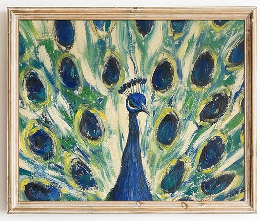 Kizbook Vintage Peacock Wall Art Prints, Colorful Peacock Oil Painting, Boho Bird Wall Decor Pictures for Gallery Bedroom Bathroom Wall Decor(8" x 10"-UNFRAMED)