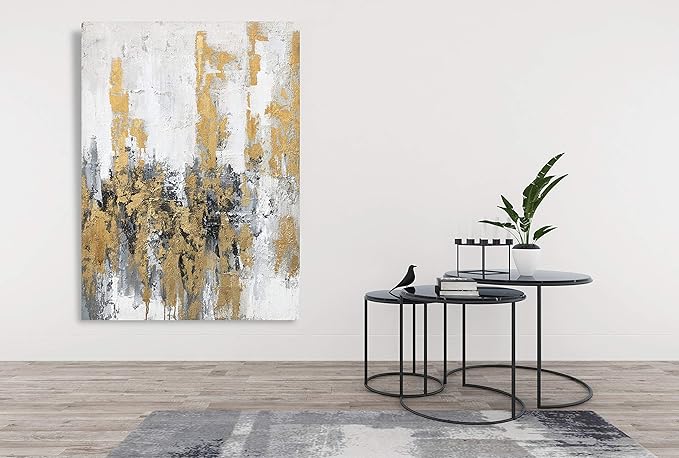 Yihui Arts Large Modern Abstract Skyline Canvas Wall Artwork with Gold Foil for Living Room Decoration