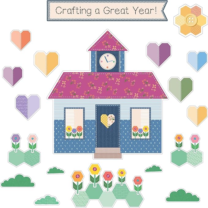 Carson Dellosa Crafty and Cool 64PC Motivational Bulletin Board Set, Arts & Crafts Theme Wall Art with Positive Affirmation for Back to School Decorations, Chalkboard, and Classroom Decor