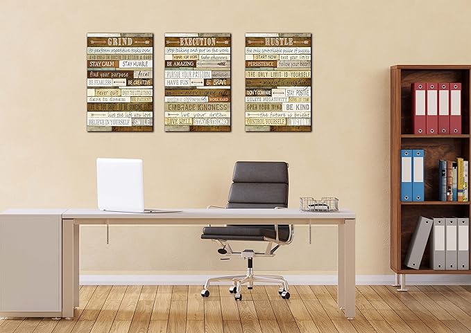 CGXART Inspirational Posters for Classrooms - Brown Positive Quotes Wall-Art for Living Room - Motivational Posters for Office - 3 Piece Canvas Wall Art Ready to Hang Size 16" x 24"