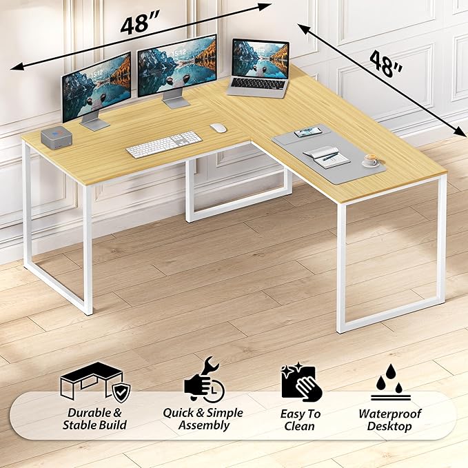 SHW Mission 48 x 48 Inches L-Shape Home Office Computer Desk, Oak