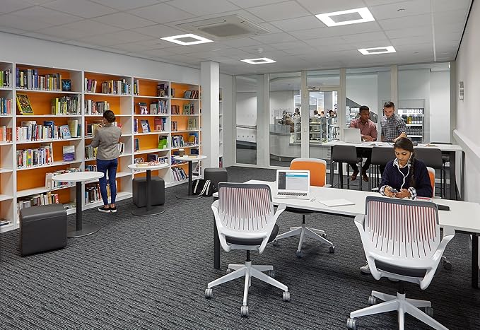 Steelcase Cobi Office Chair: Arms with Soft Arm Caps, Platinum Frame, and Scarlet Fabric with Standard Carpet Casters