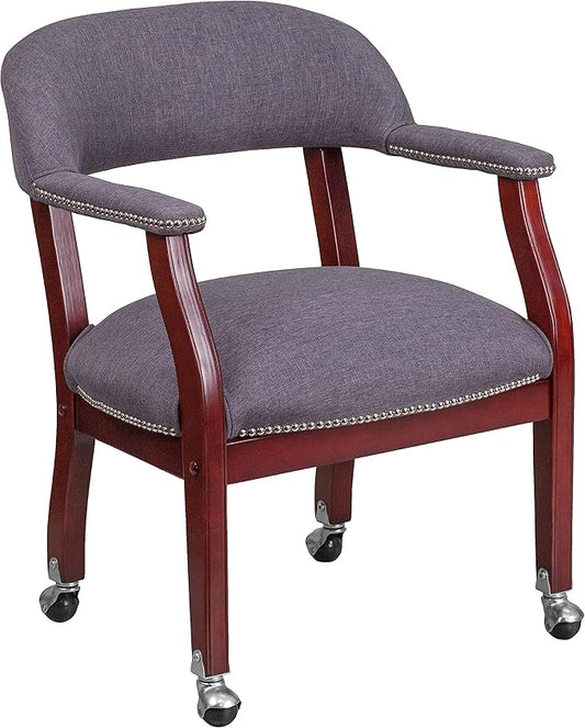 Flash Furniture Sarah Gray Fabric Luxurious Conference Chair with Accent Nail Trim and Casters