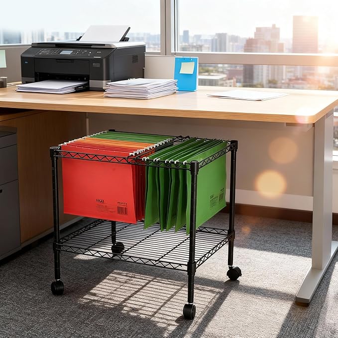 Finnhomy Premium 1-Tier Metal Rolling File Cart for Letter Size and Legal Size Folder, Black