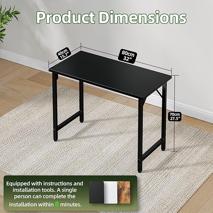 Grandder 32 inch Computer Desk, Small Home Office Desk Study Writing Kid Table for Small Spaces, Simple PC Gaming Desk, Adjustable Feet, Black