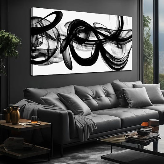 Abstract Canvas Wall Art for Living Room Large Size,Black and White Pictures for Wall.Black Home Office Wall Decor Ready to Hang 29 x 58 Inch