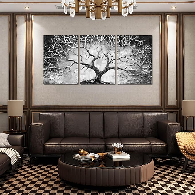 Tree Wall Pictures for Living Room - Black and White Wall Art for Office Decor - Modern 3 Piece Wall Art for Bedroom Size 24" x 36"
