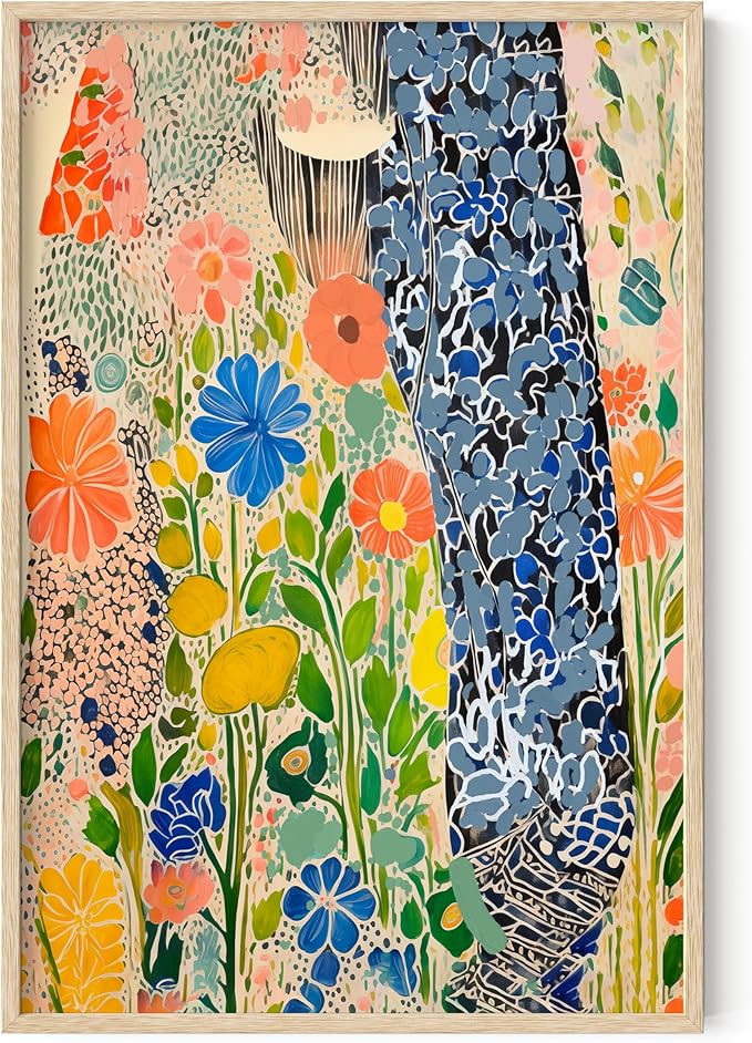 HAUS AND HUES Floral Art Wall Decor - Wildflowers Wall Art for Living Room, Floral Artwork for Bedroom Walls, Flower Painting for College Girls Dorm Room (Spring Florals, Beige Frame, 24x36)